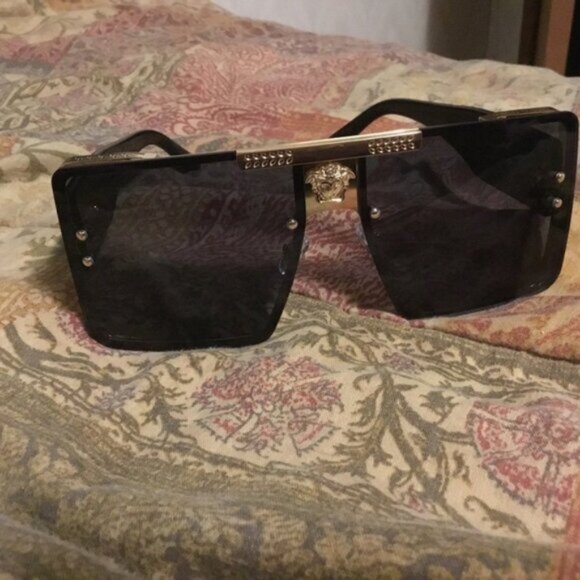 Black Sports Sunglasses Rivet Metal Frame Large Square Gold Frame main image 10